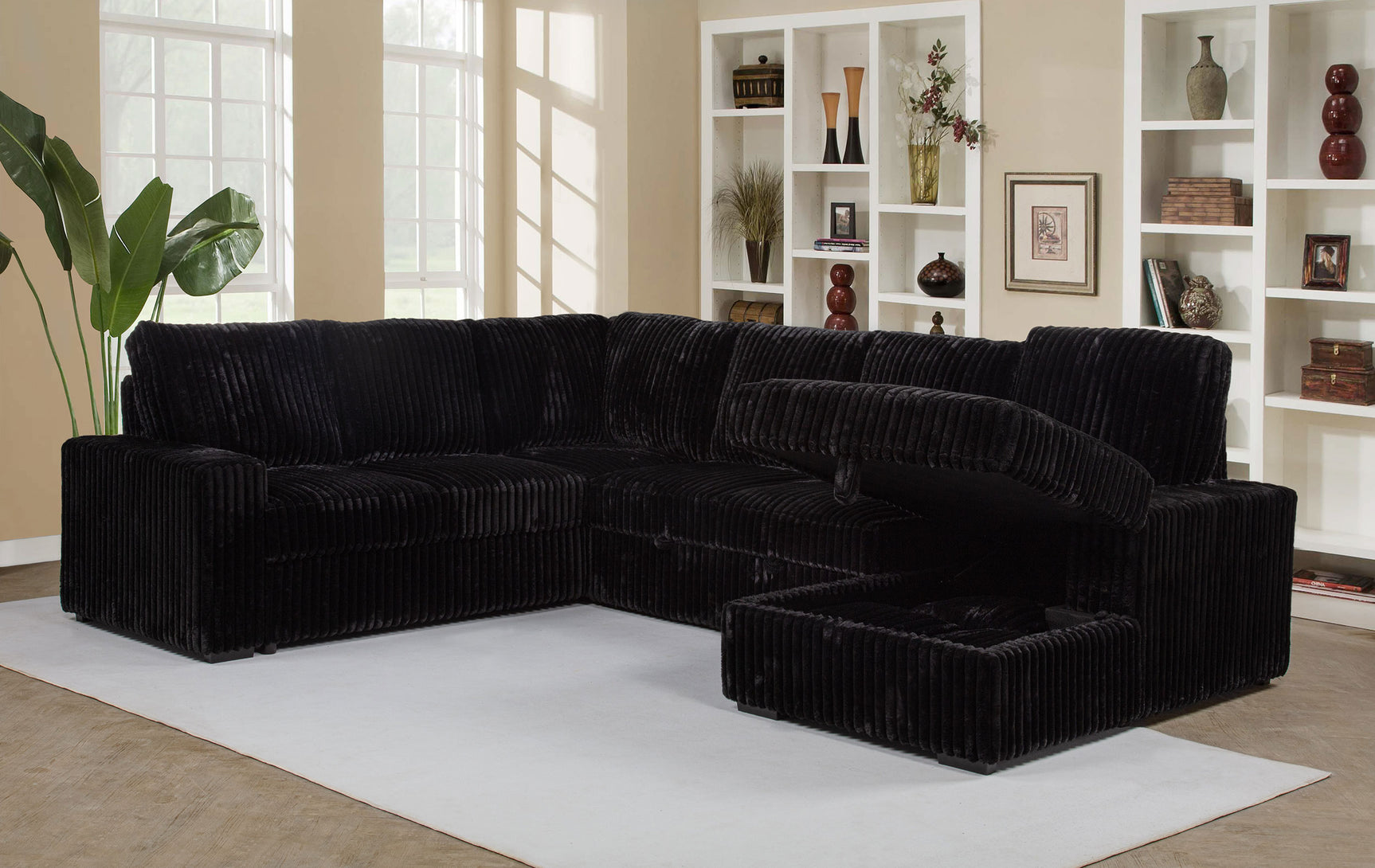 Devonshire Black Sleeper Sectional Sofa Storage Chaise - Ornate Home