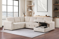 Devonshire Camel Sleeper Sectional Sofa Storage Chaise - Ornate Home