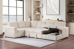 Devonshire Camel Sleeper Sectional Sofa Storage Chaise - Ornate Home