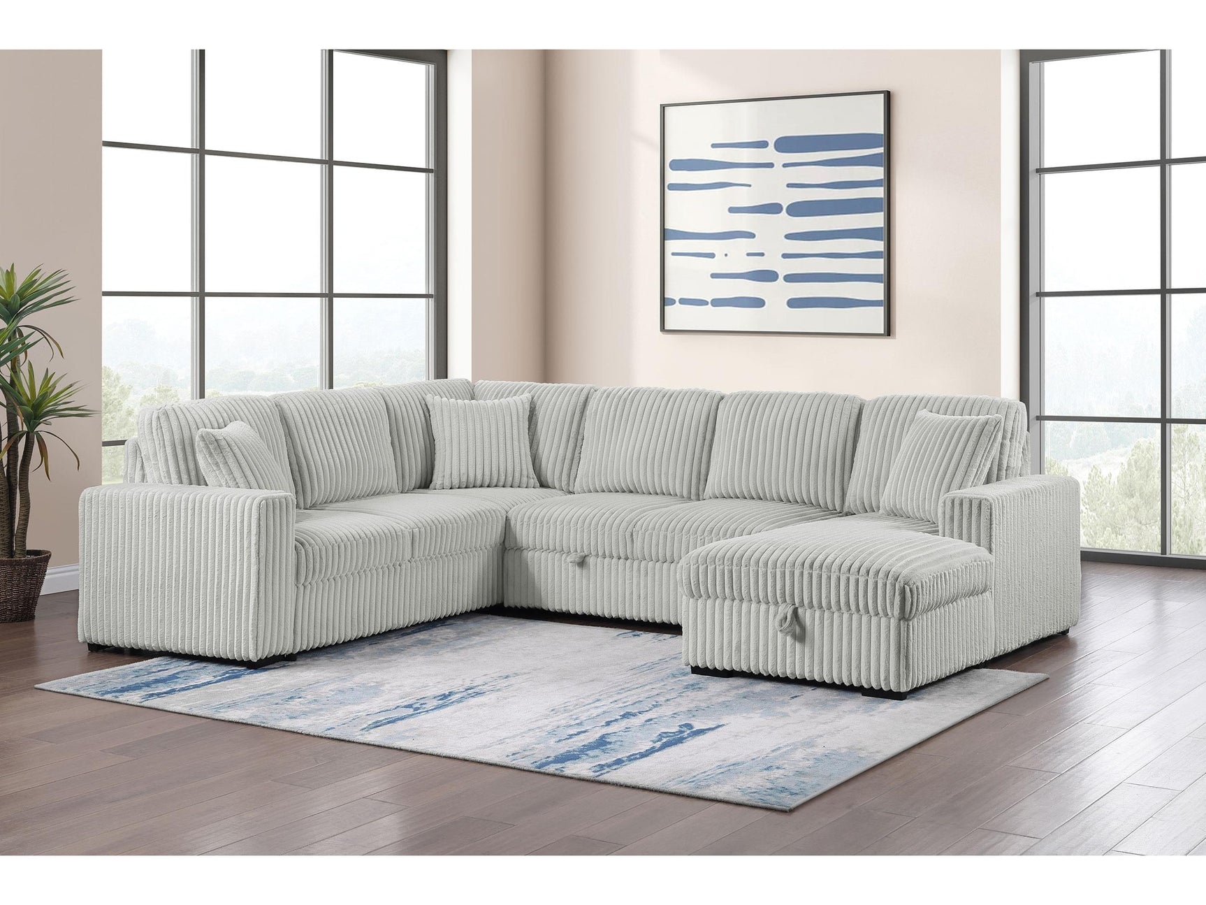 Devonshire Grey Sleeper Sectional Sofa Storage Chaise - Ornate Home