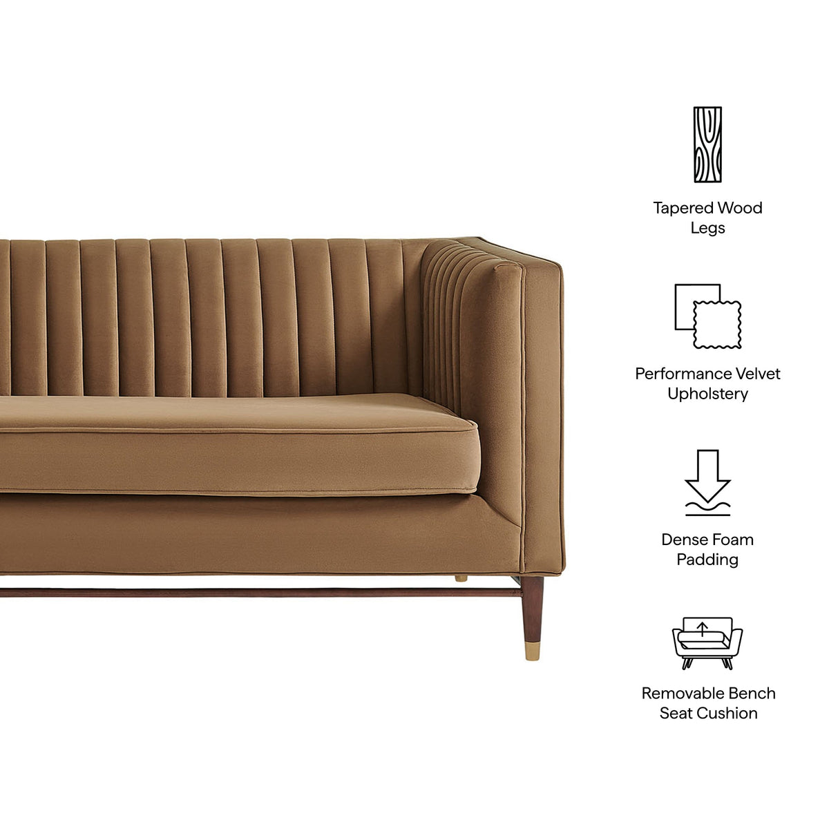 Devote Carob 93 Inch Performance Velvet Channel Tufted Sofa