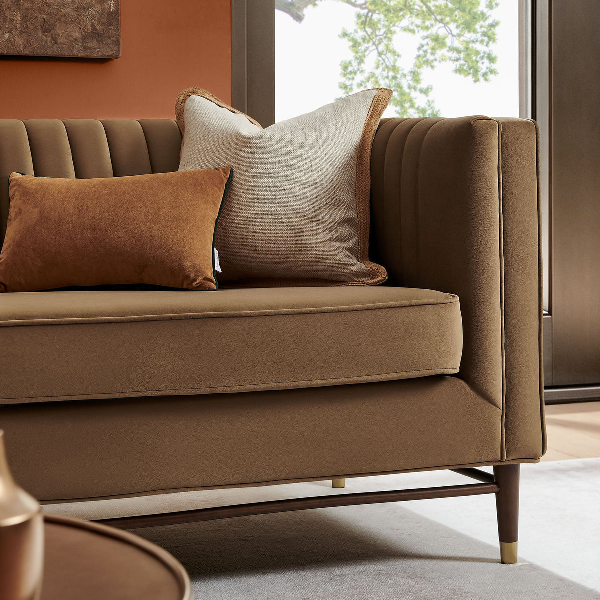 Devote Carob 93 Inch Performance Velvet Channel Tufted Sofa