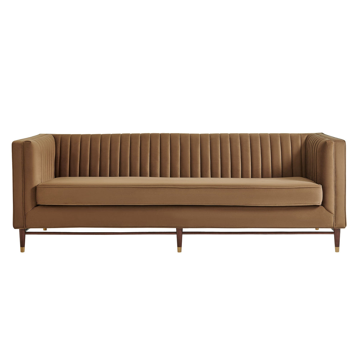 Devote Carob 93 Inch Performance Velvet Channel Tufted Sofa