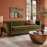 Devote Cypress 93 Inch Performance Velvet Channel Tufted Sofa