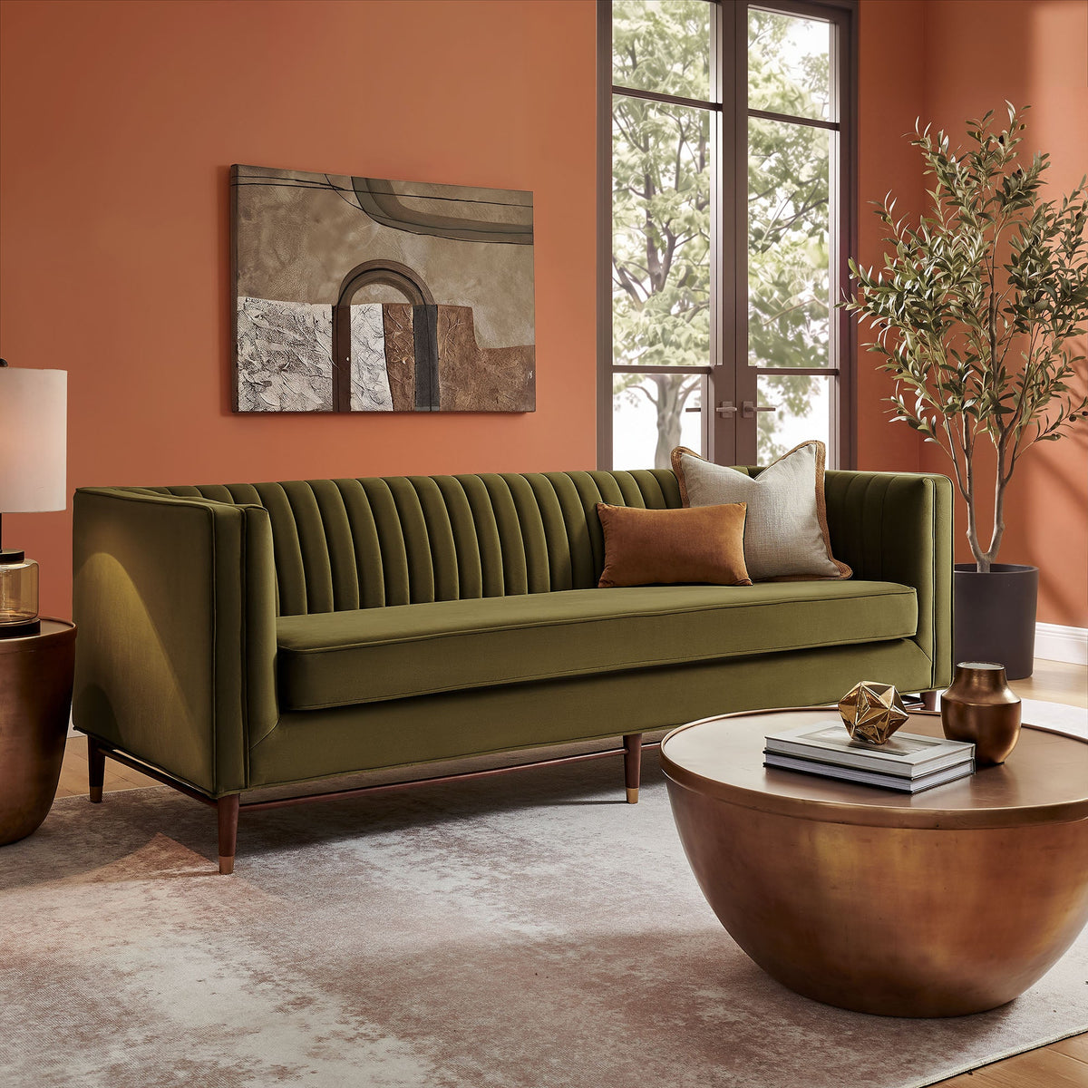 Devote Cypress 93 Inch Performance Velvet Channel Tufted Sofa