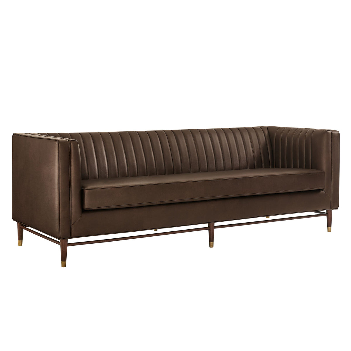 Devote Espresso 93 Inch Vegan Leather Channel Tufted Sofa