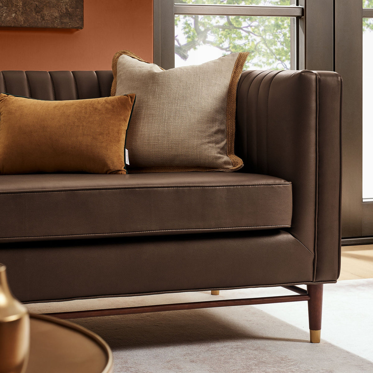 Devote Espresso 93 Inch Vegan Leather Channel Tufted Sofa