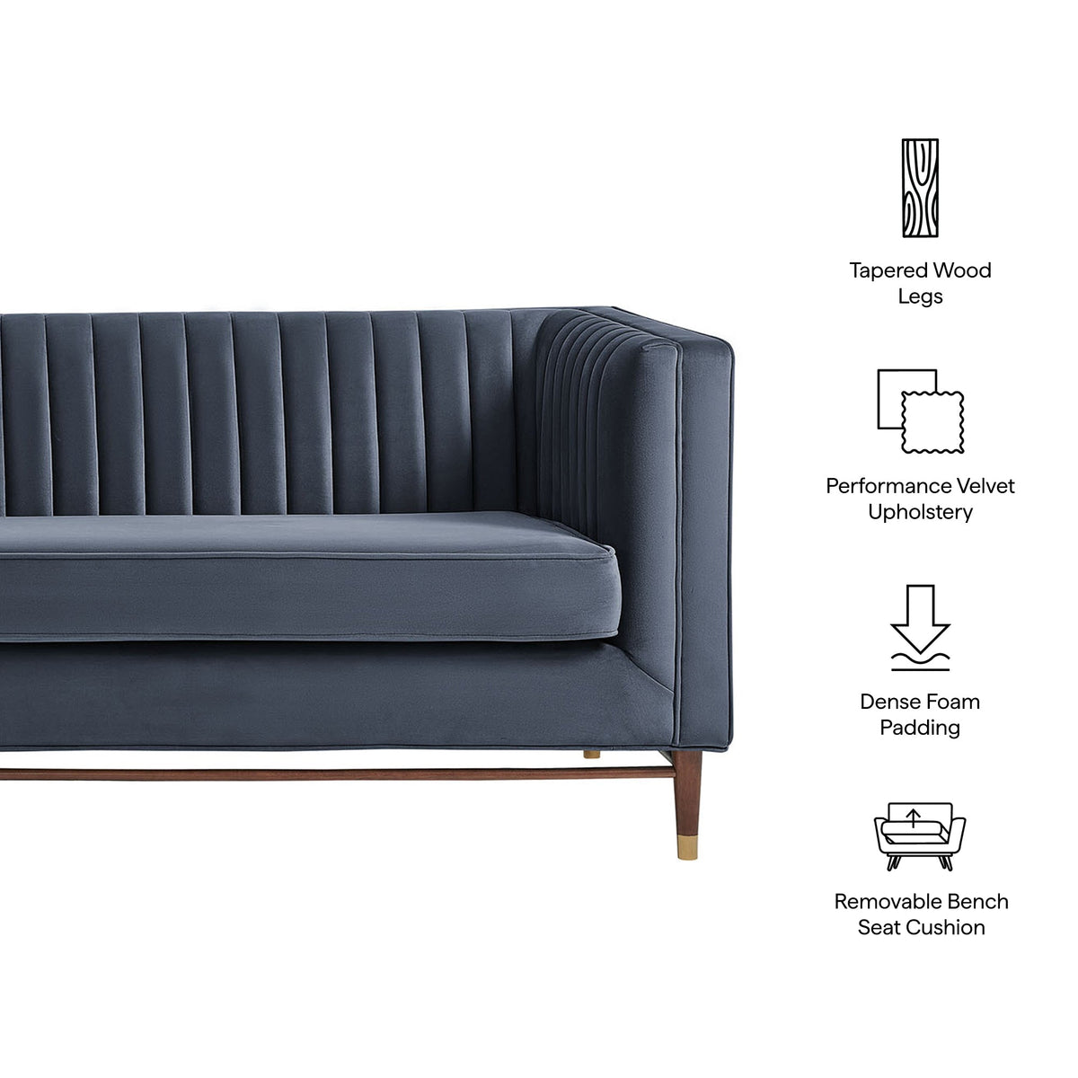 Devote Marine 93 Inch Performance Velvet Channel Tufted Sofa
