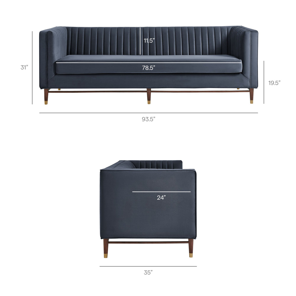 Devote Marine 93 Inch Performance Velvet Channel Tufted Sofa