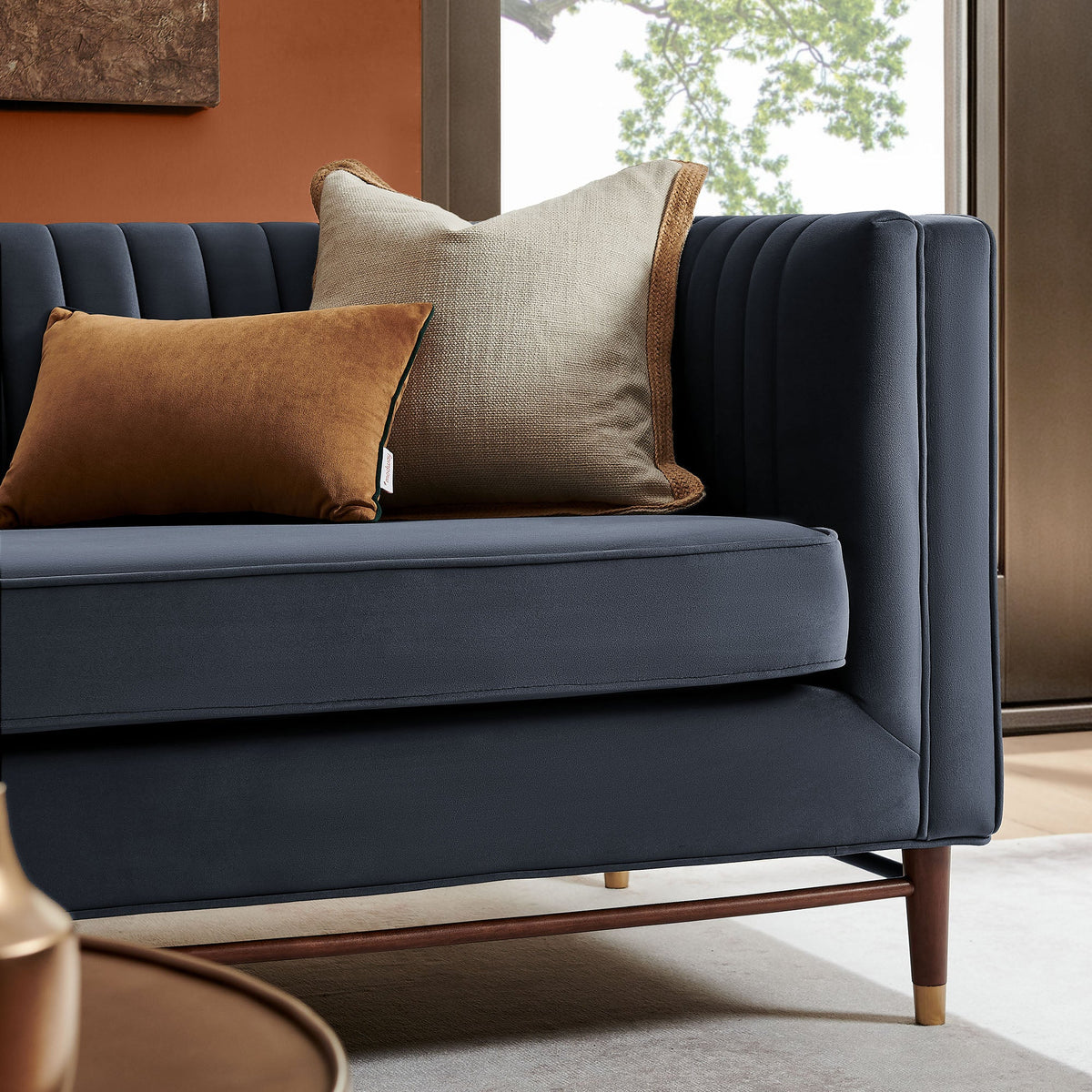 Devote Marine 93 Inch Performance Velvet Channel Tufted Sofa