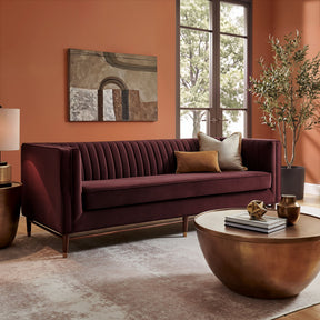 Devote Mulberry 93 Inch Performance Velvet Channel Tufted Sofa