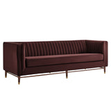 Devote Mulberry 93 Inch Performance Velvet Channel Tufted Sofa