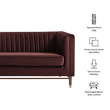 Devote Mulberry 93 Inch Performance Velvet Channel Tufted Sofa