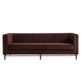 Devote Mulberry 93 Inch Performance Velvet Channel Tufted Sofa