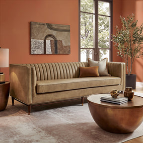 Devote Toast 93 Inch Vegan Leather Channel Tufted Sofa