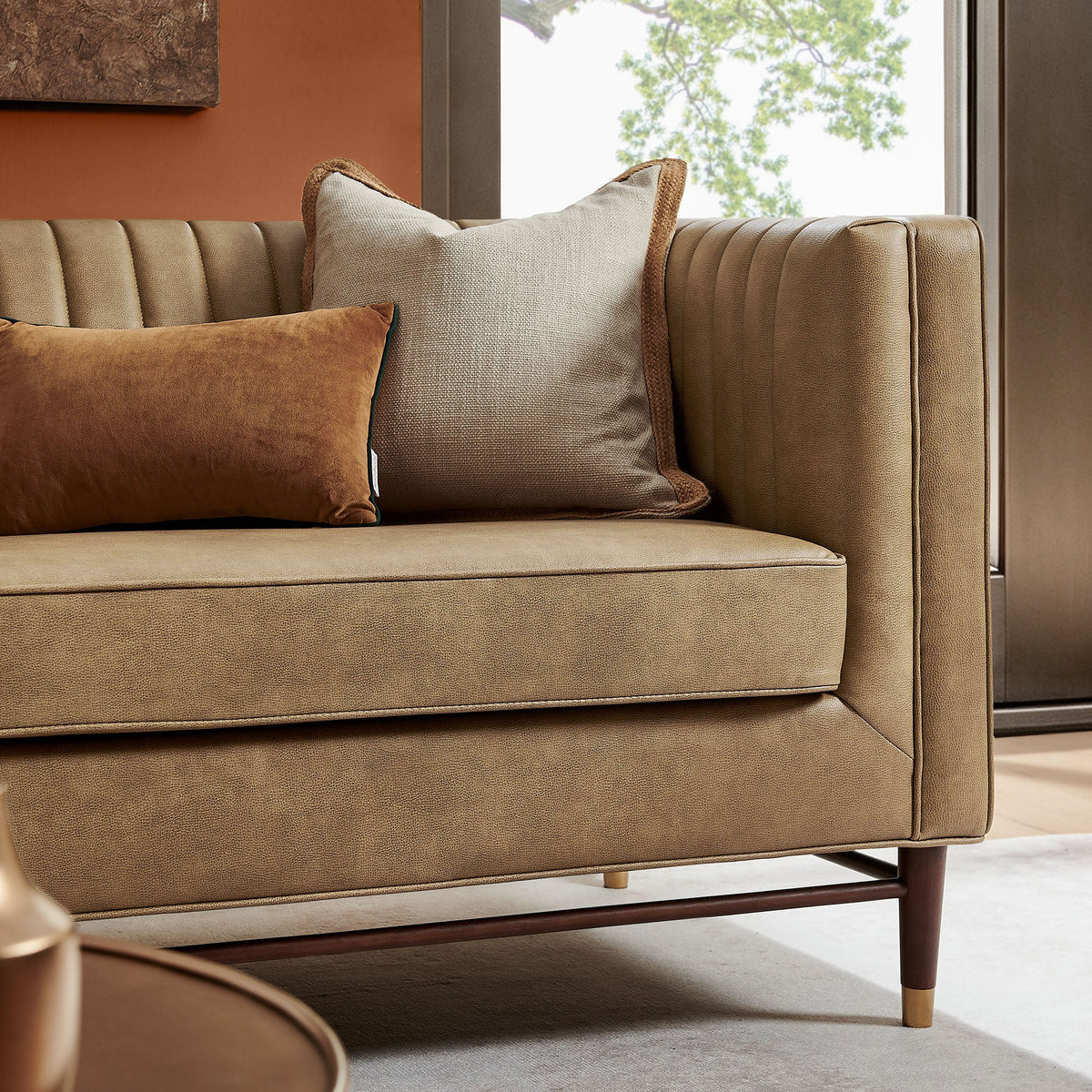 Devote Toast 93 Inch Vegan Leather Channel Tufted Sofa