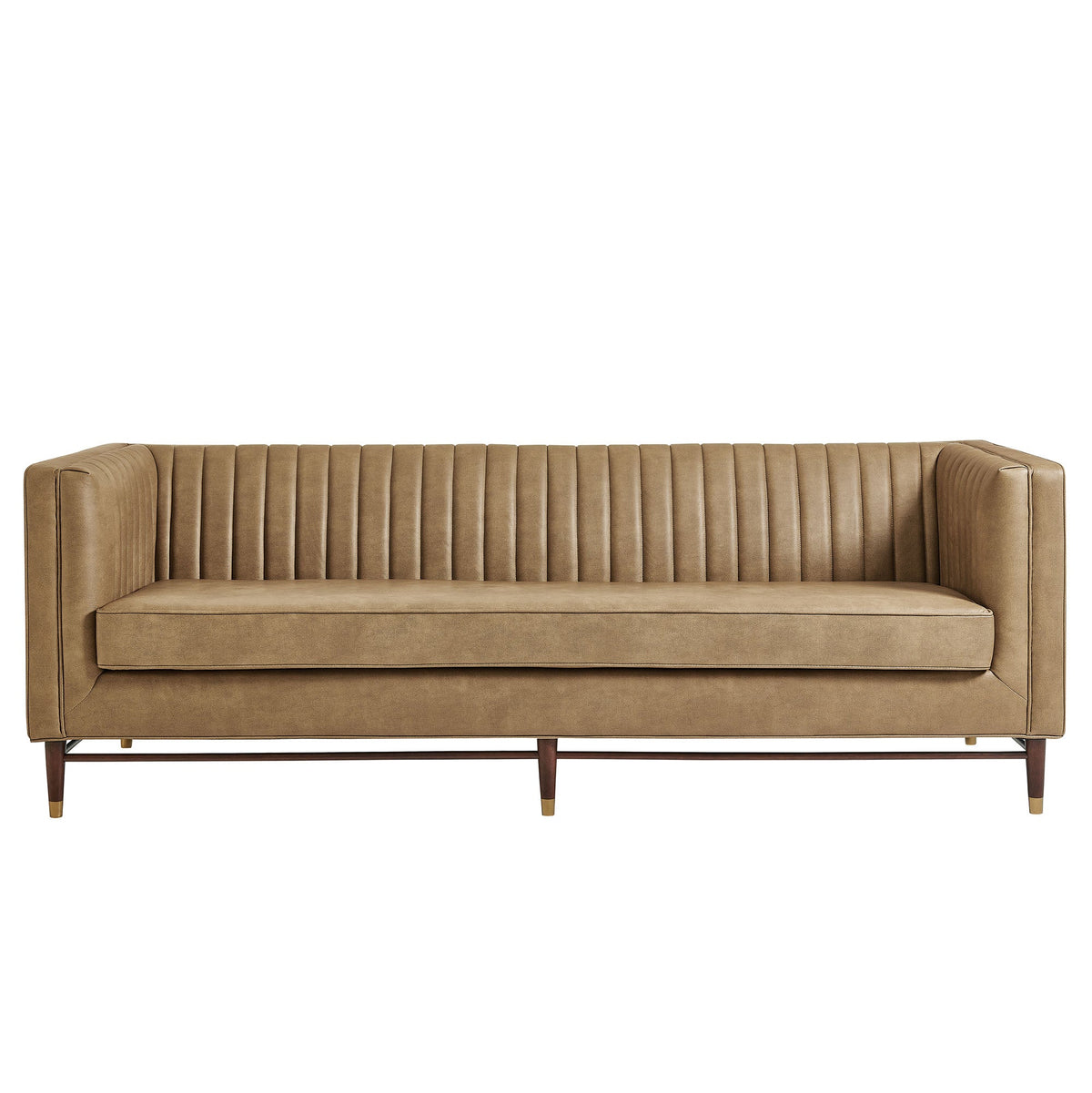 Devote Toast 93 Inch Vegan Leather Channel Tufted Sofa