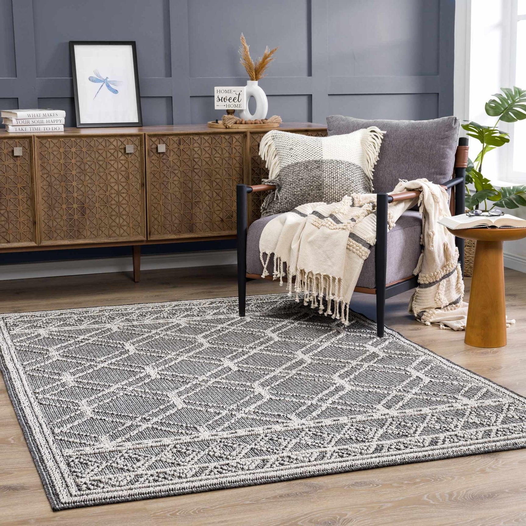 Diah Black & Bone Outdoor Area Rug - Clearance - Ornate Home