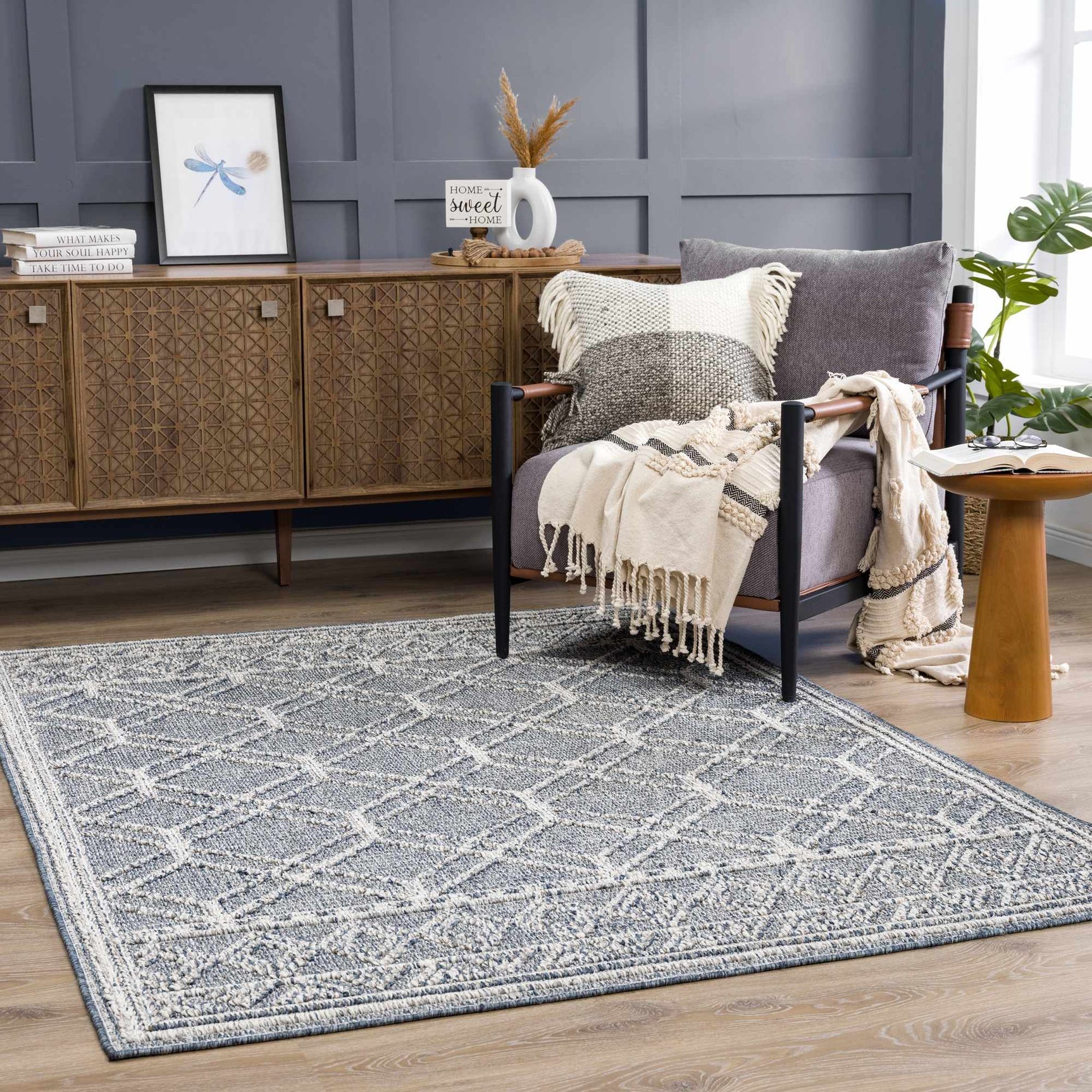 Diah Gray Blue & Bone Area Rug - Clearance - Ornate Home