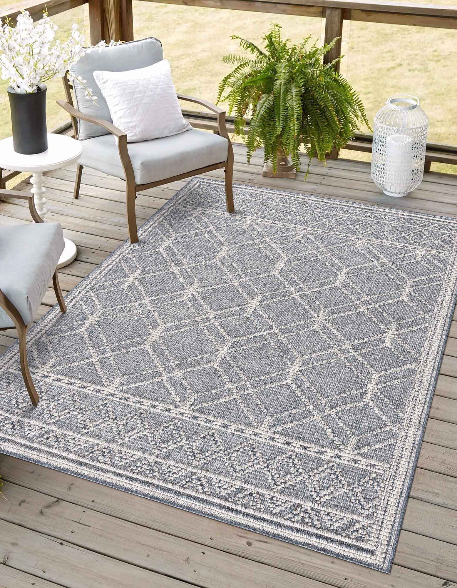 Diah Gray Blue & Bone Outdoor Area Rug - Clearance - Ornate Home