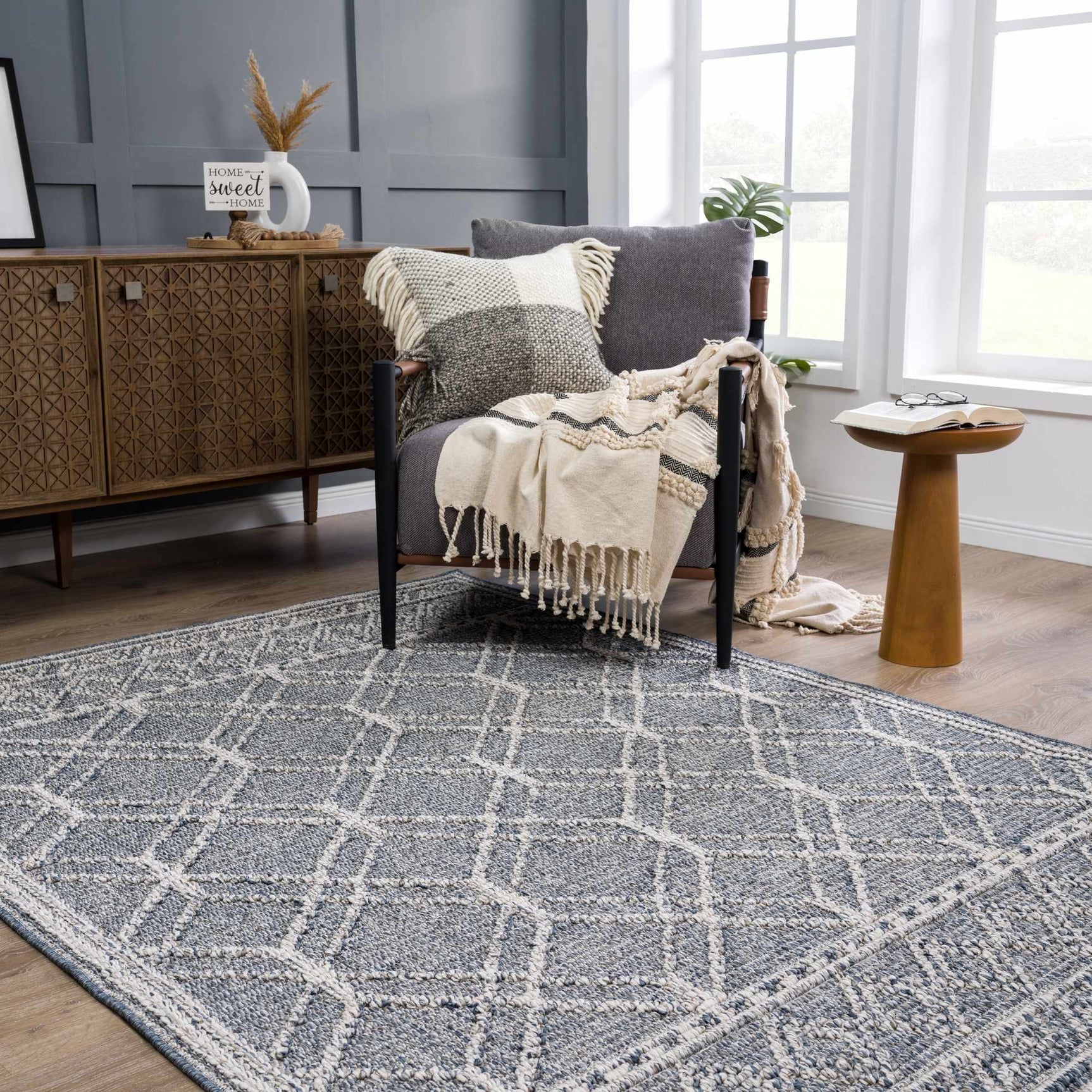 Diah Gray Blue & Bone Outdoor Area Rug - Clearance - Ornate Home