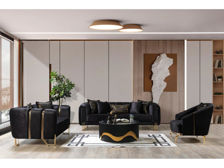 Diamond Black 3-Piece Living Room Set - Ornate Home