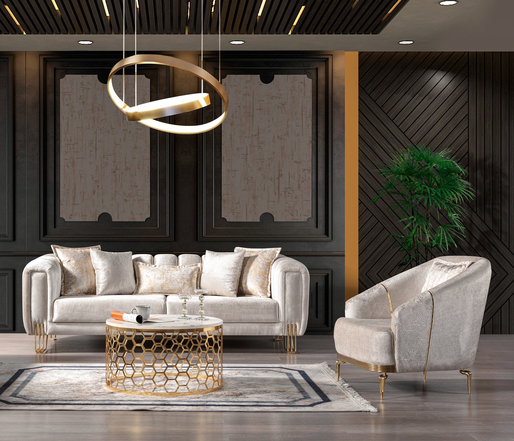 Diamond Ivory 3-Piece Living Room Set - Ornate Home