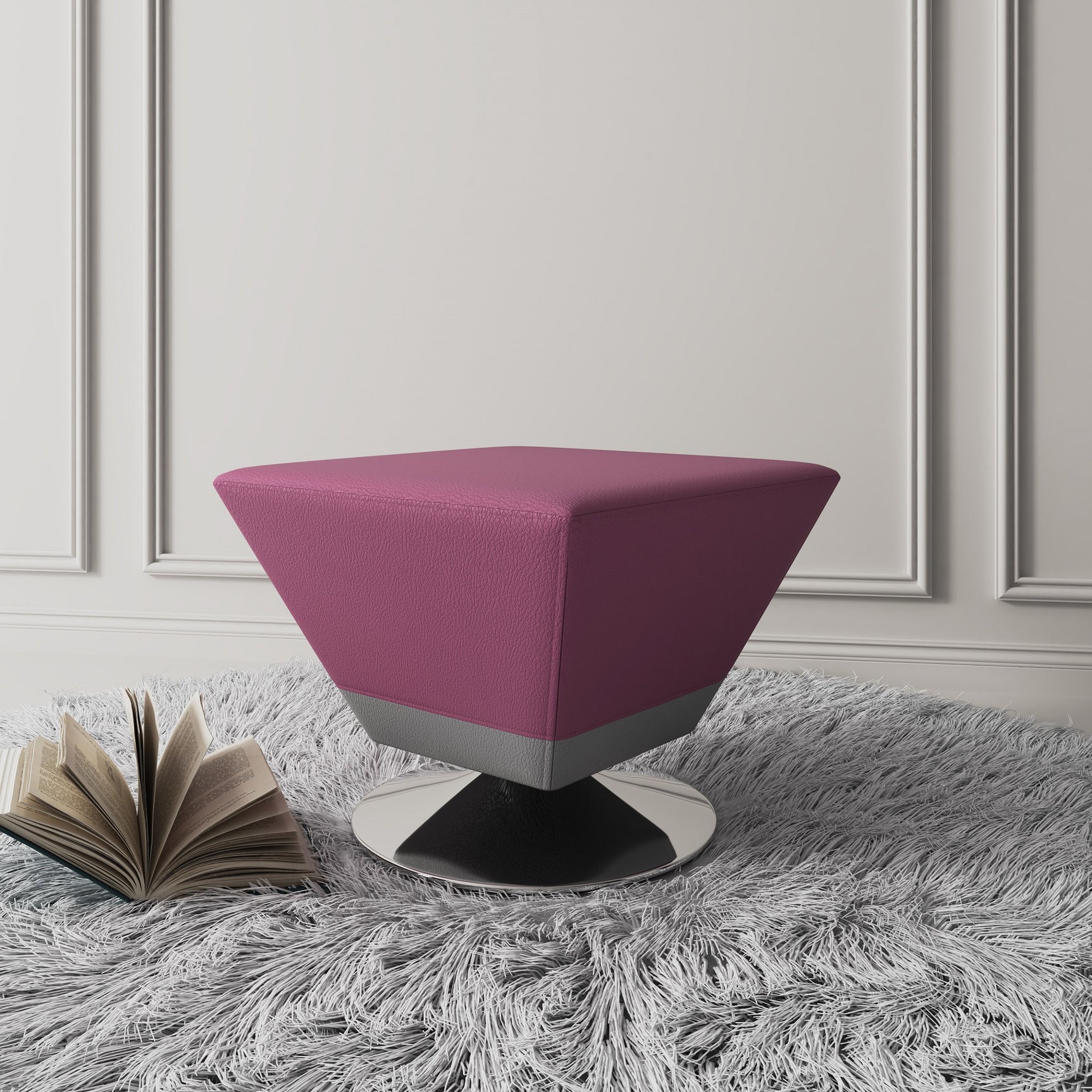 Diamond Swivel Ottoman in Purple and Polished Chrome - Ornate Home