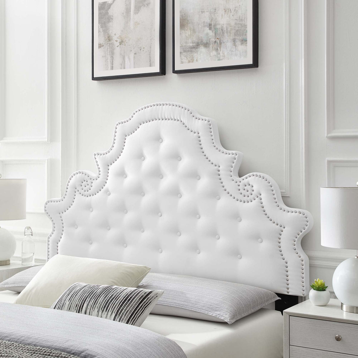 Diana White Tufted Performance Velvet Twin Headboard - Ornate Home