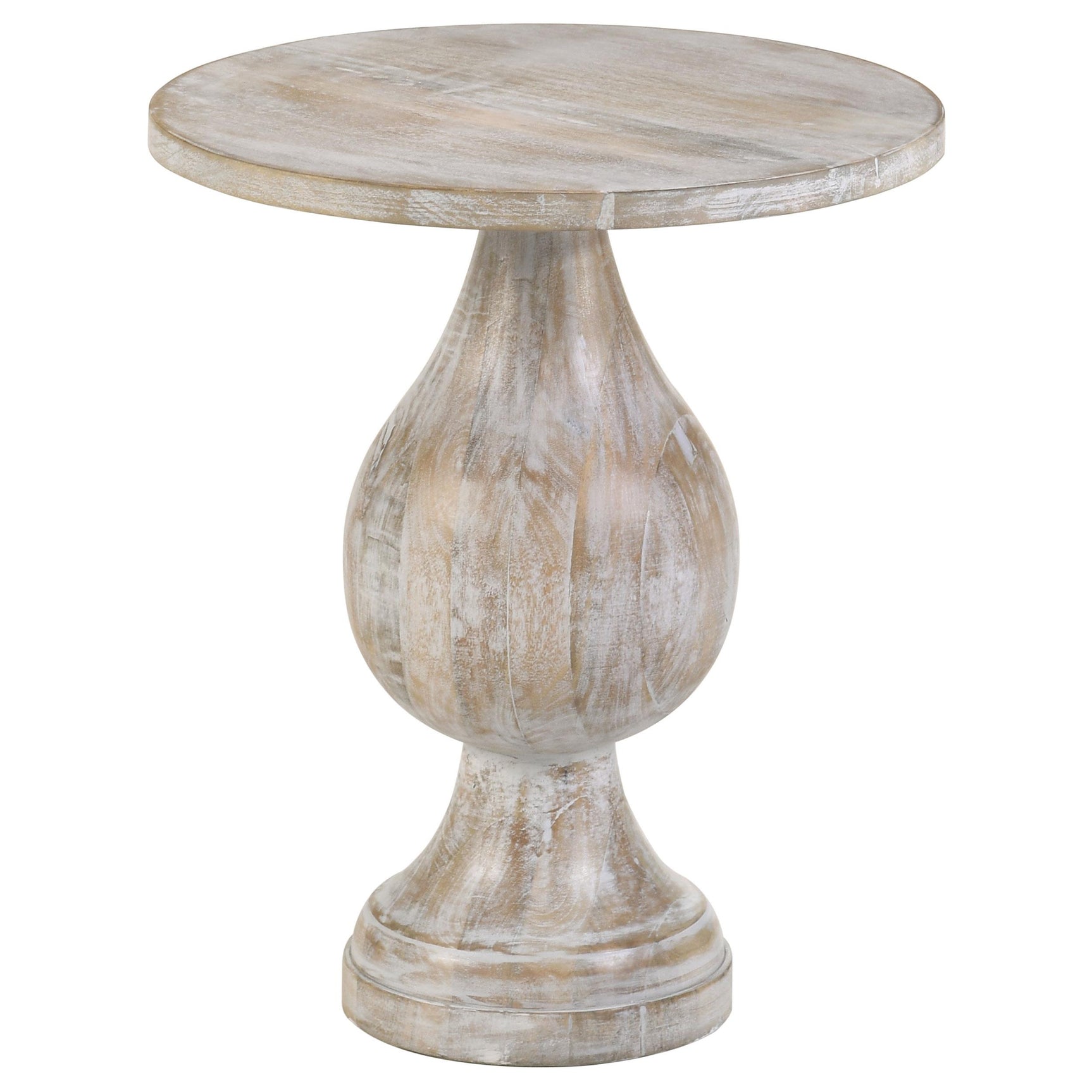 Dianella White Washed Round Pedestal Base Accent Side Table - Ornate Home