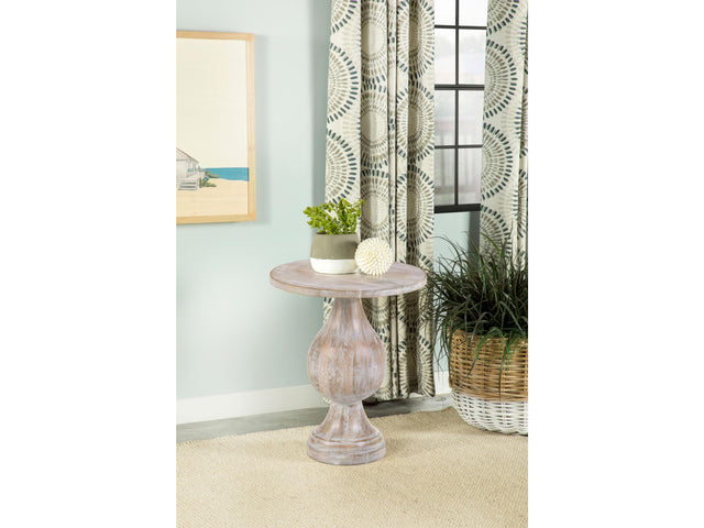 Dianella White Washed Round Pedestal Base Accent Side Table - Ornate Home