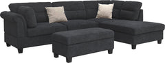Diego Black 100"W Fabric Sectional Sofa with Right-Facing Chaise & Ottoman - Ornate Home