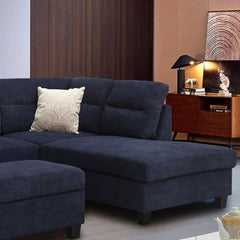 Diego Black 100"W Fabric Sectional Sofa with Right-Facing Chaise & Ottoman - Ornate Home