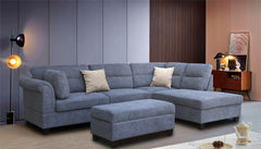 Diego Gray 100"W Fabric Sectional Sofa with Right-Facing Chaise & Ottoman - Ornate Home