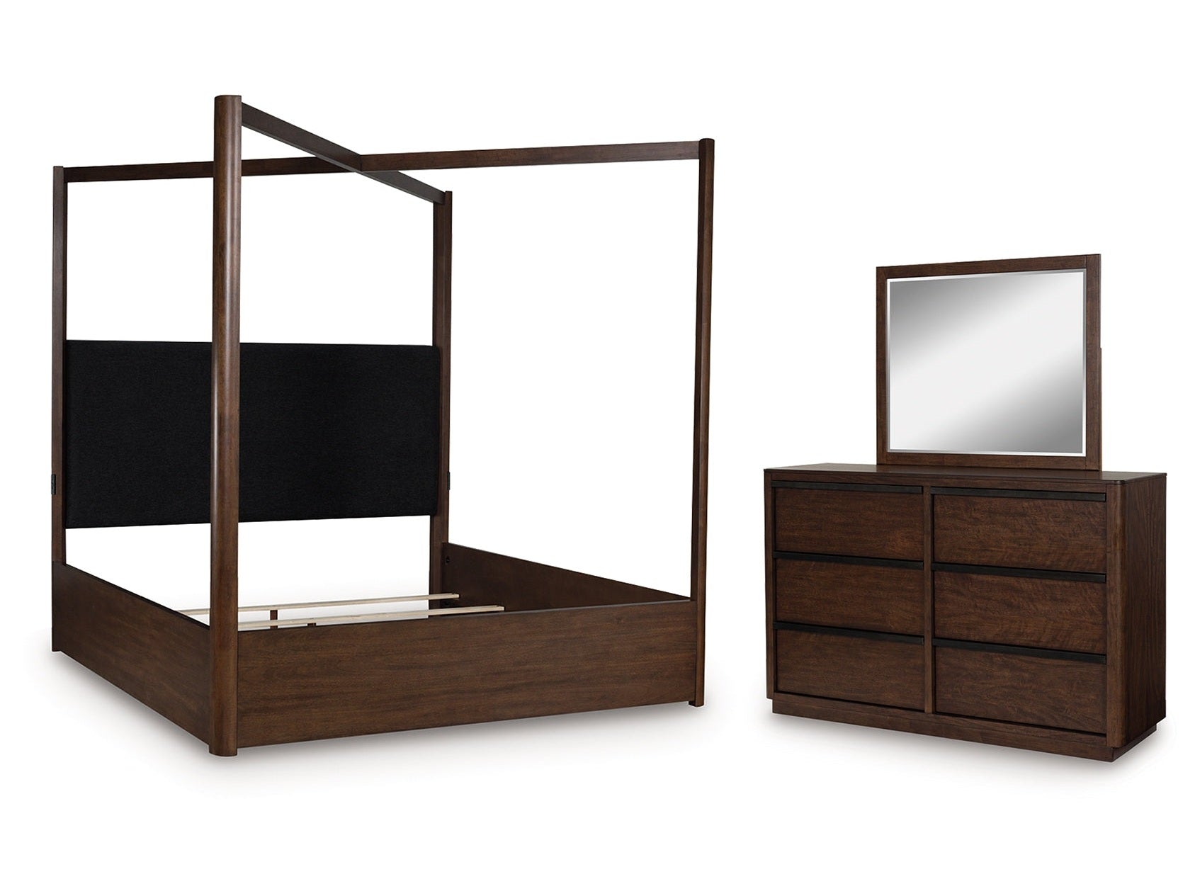 Dilenno Dark Brown Queen Canopy Bed, Dresser and Mirror (Online Special Price) - Ornate Home