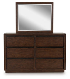 Dilenno Dark Brown Queen Canopy Bed, Dresser and Mirror - Ornate Home