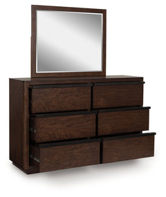 Dilenno Dark Brown Queen Canopy Bed, Dresser and Mirror - Ornate Home