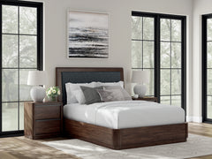 Dilenno Dark Brown Queen Upholstered Panel Bed - Ornate Home