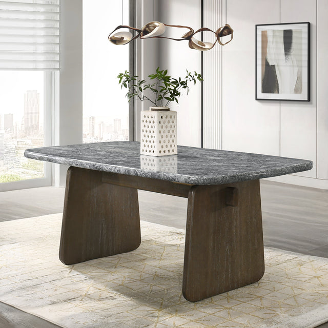 Dillon Natural Marble Top/Walnut Dining Table - Ornate Home