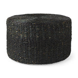 Dina Black Cornhusk and Water Hyacinth Round Coffee Table Pouf - Ornate Home