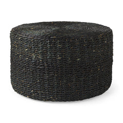 Dina Black Cornhusk and Water Hyacinth Round Coffee Table Pouf - Ornate Home