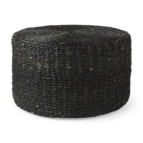 Dina Black Cornhusk and Water Hyacinth Round Coffee Table Pouf - Ornate Home