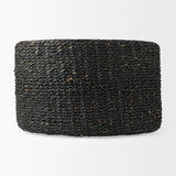 Dina Black Cornhusk and Water Hyacinth Round Coffee Table Pouf - Ornate Home