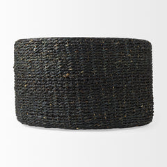 Dina Black Cornhusk and Water Hyacinth Round Coffee Table Pouf - Ornate Home