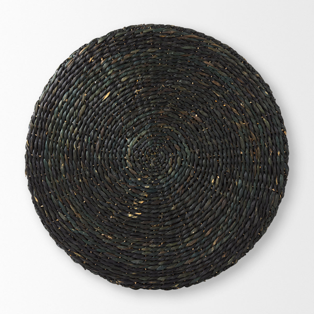 Dina Black Cornhusk and Water Hyacinth Round Coffee Table Pouf - Ornate Home