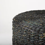 Dina Black Cornhusk and Water Hyacinth Round Coffee Table Pouf - Ornate Home