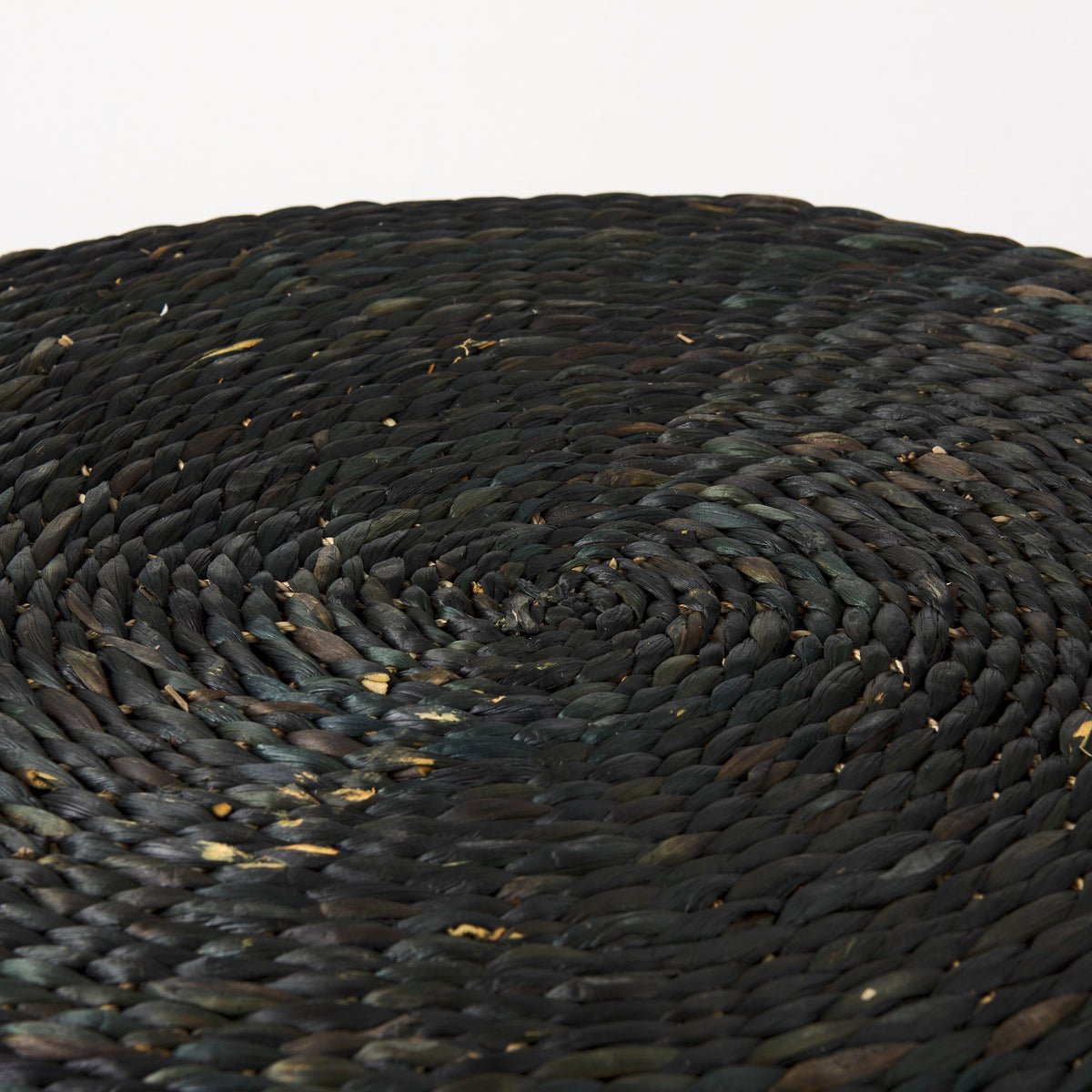 Dina Black Cornhusk and Water Hyacinth Round Coffee Table Pouf - Ornate Home