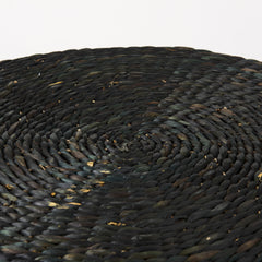 Dina Black Cornhusk and Water Hyacinth Round Coffee Table Pouf - Ornate Home