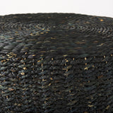 Dina Black Cornhusk and Water Hyacinth Round Coffee Table Pouf - Ornate Home