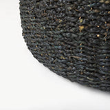 Dina Black Cornhusk and Water Hyacinth Round Coffee Table Pouf - Ornate Home